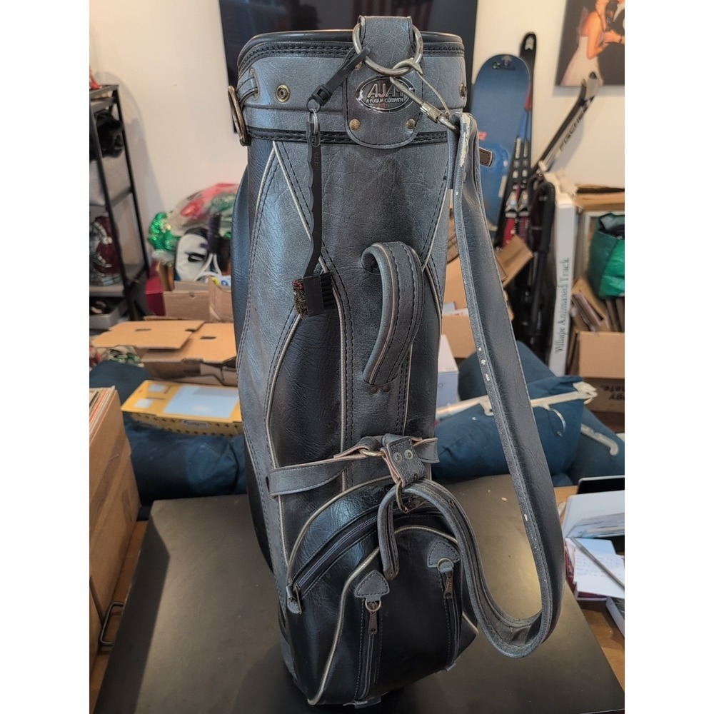 Ajay A Fuqua Company Vintage Leather Golf Bag Gray w/Top Cover